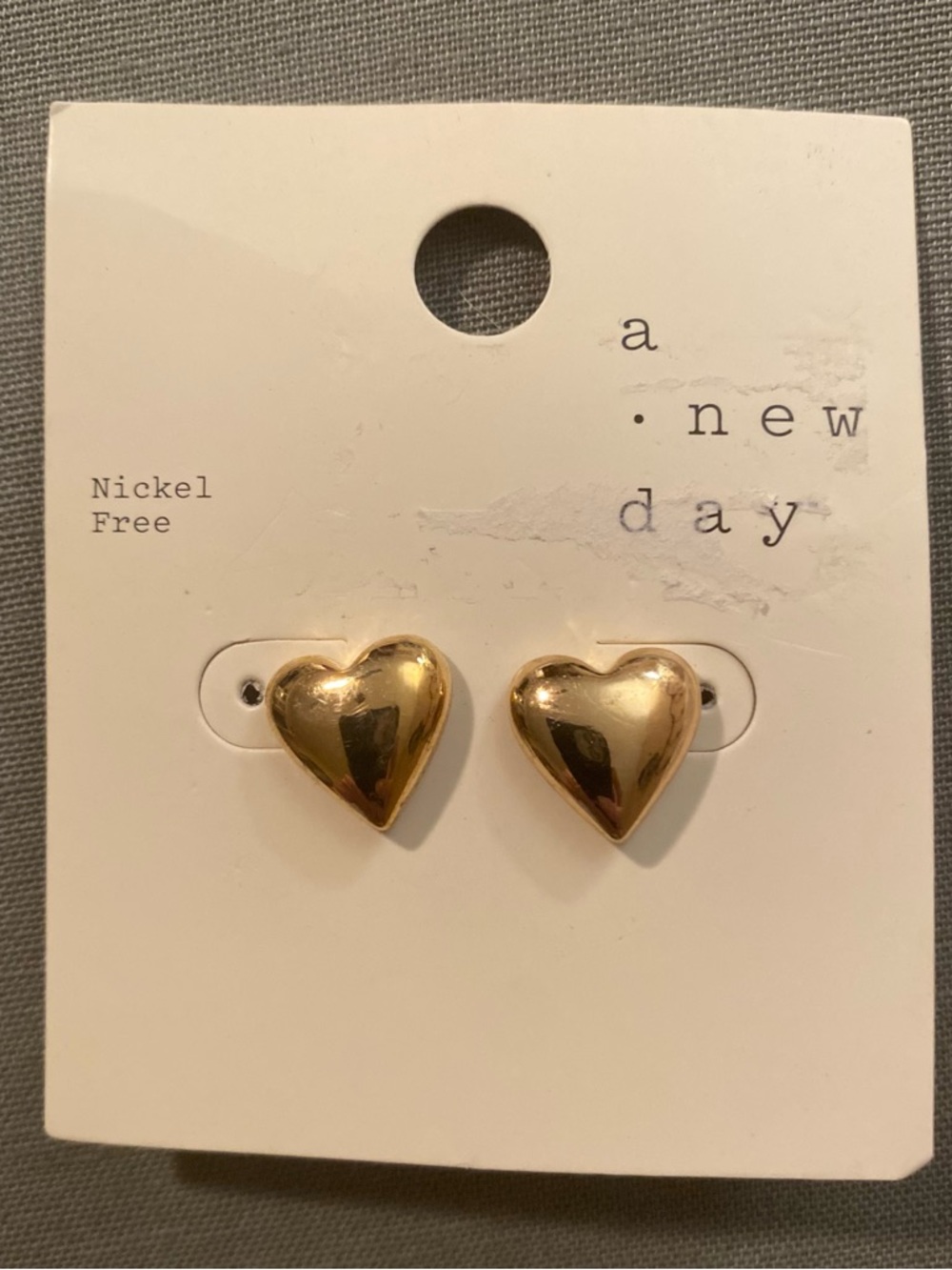 a new day Gold Heart Stud Earrings - Shiny Puff Hearts
